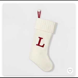 White cable knit “L” Christmas stocking
